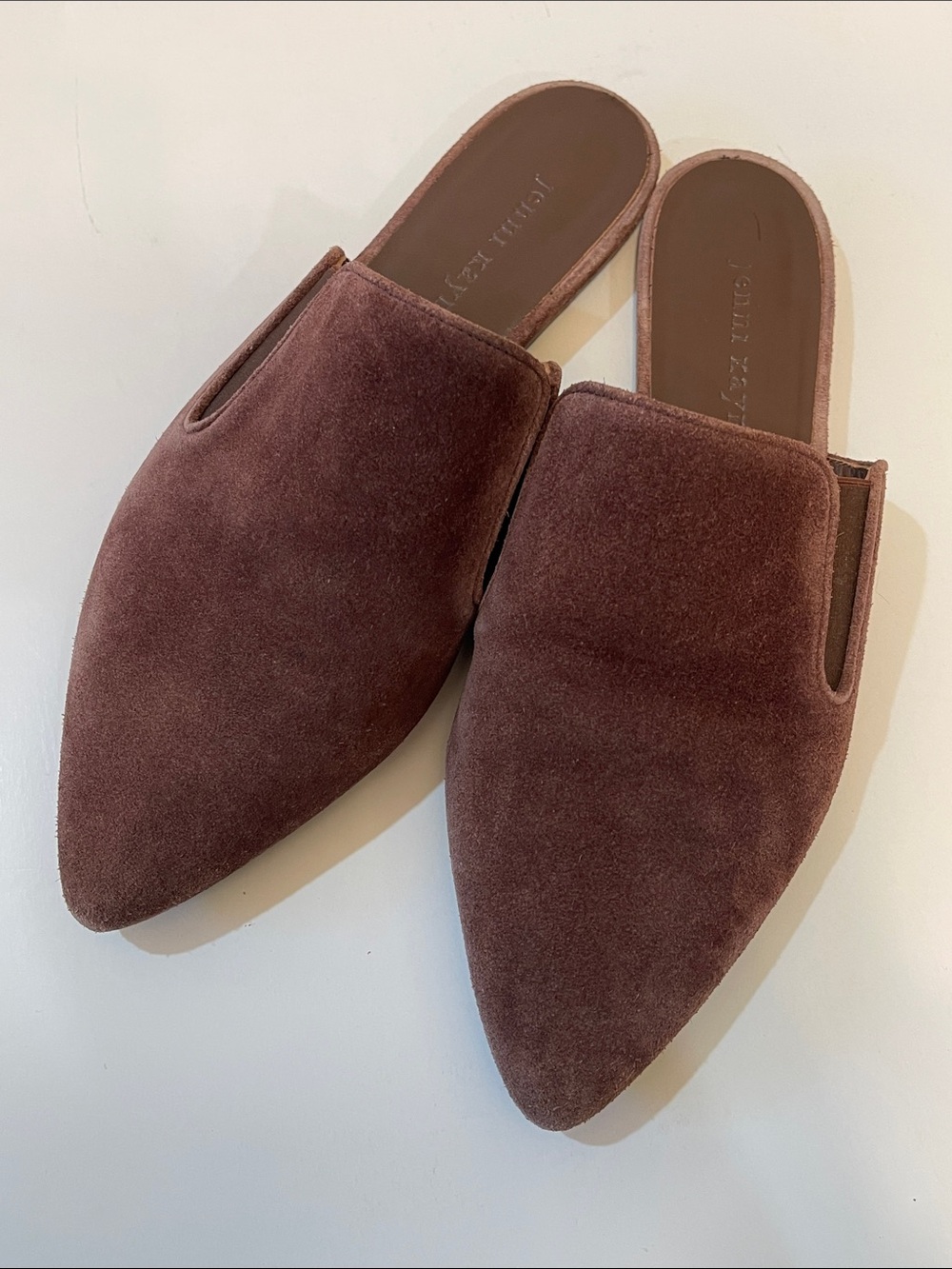 Jenni Kayne brown suede Espresso brown pointed-toe mules
